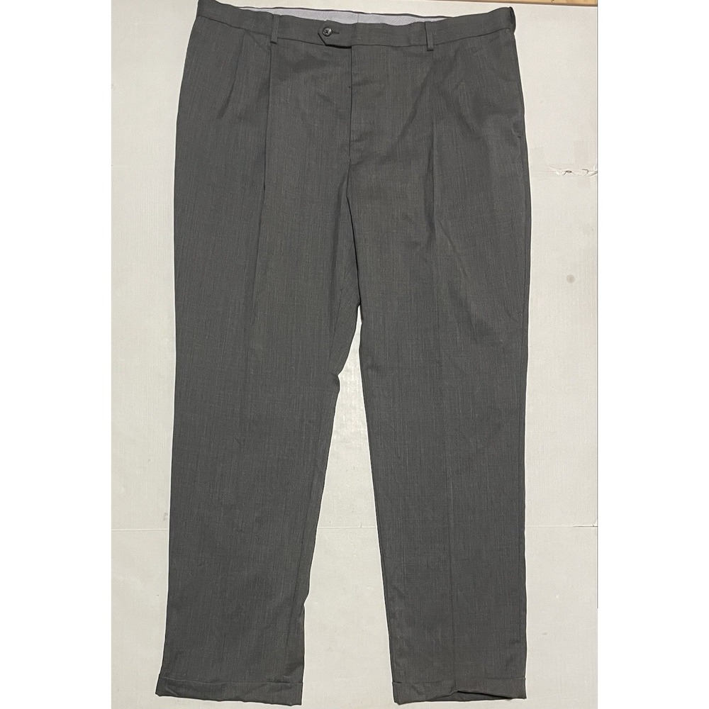 Hart Schaffner Marx Mens Dress Pants GRAY 42 x 33 WOOL Cuffed Hem PLEATED Casual